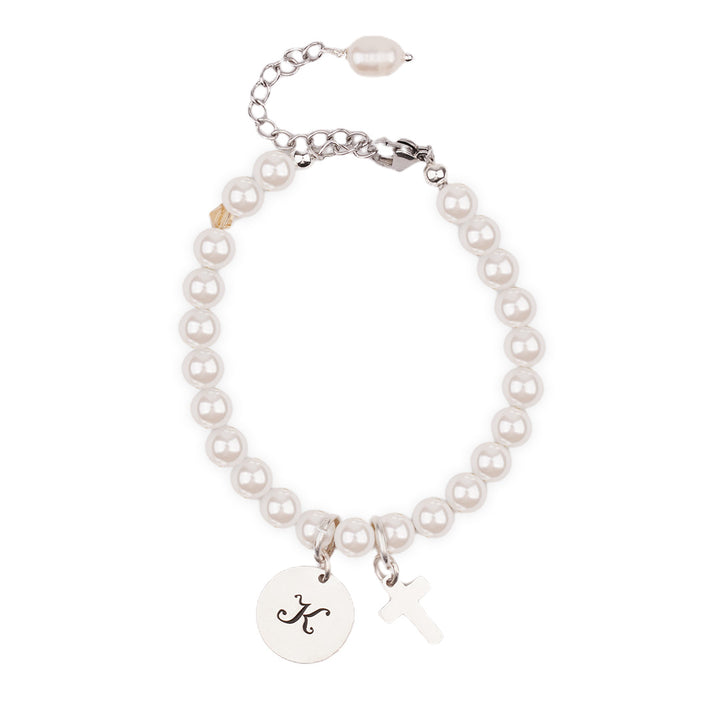 Silver Baby Pearl Bracelet with Initial Charm