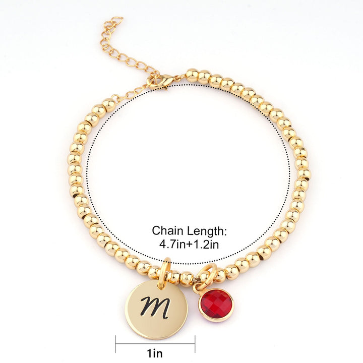 Personalized Disc Letter and Birthstone Charm Kids Bracelet