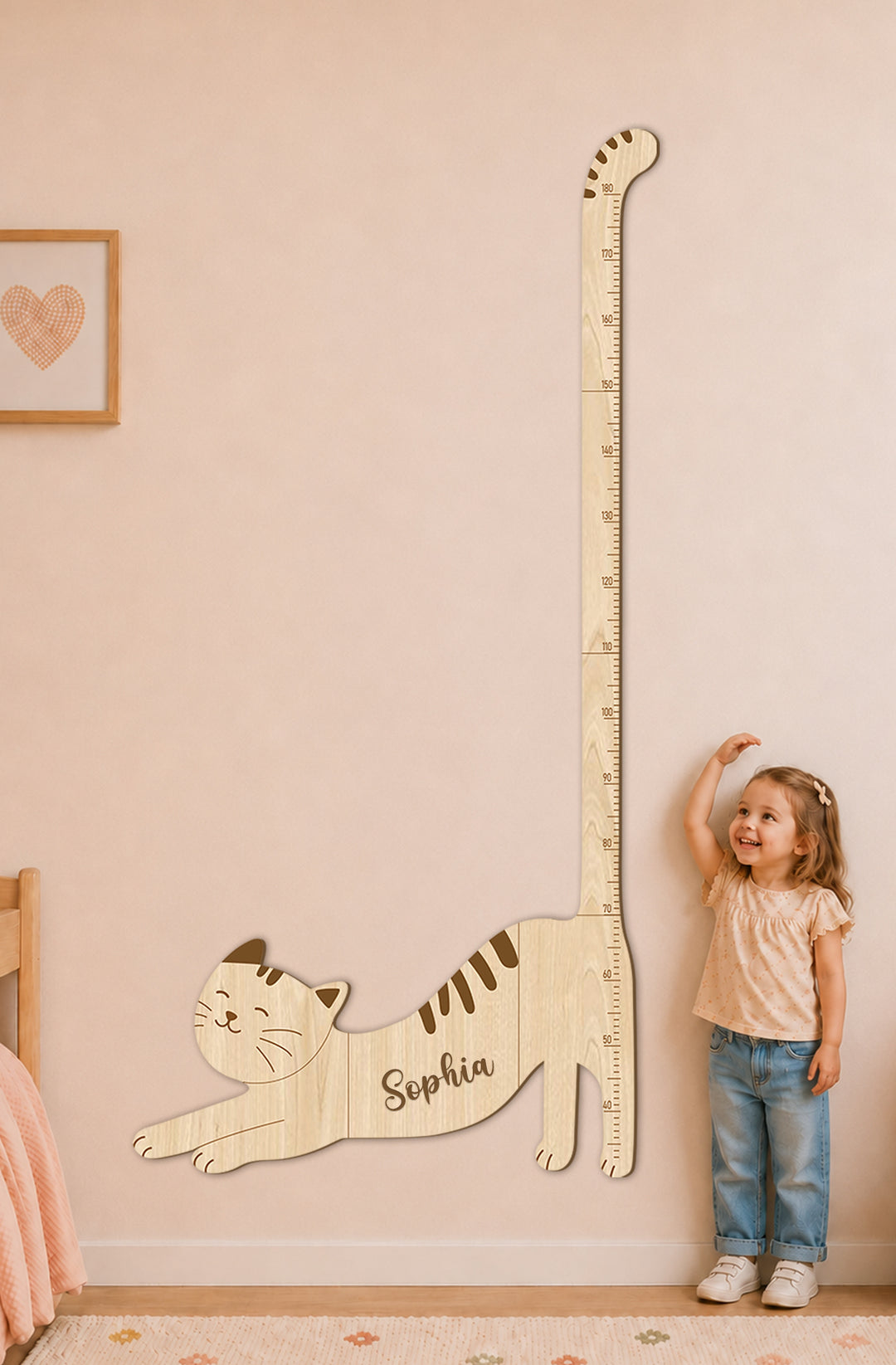 Personalized Wooden Cat Growth Chart for Kids Nursery Decor Woodemon