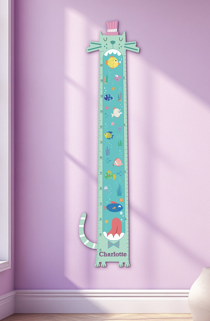 Personalized Wooden Ocean Cat Growth Chart for Kids