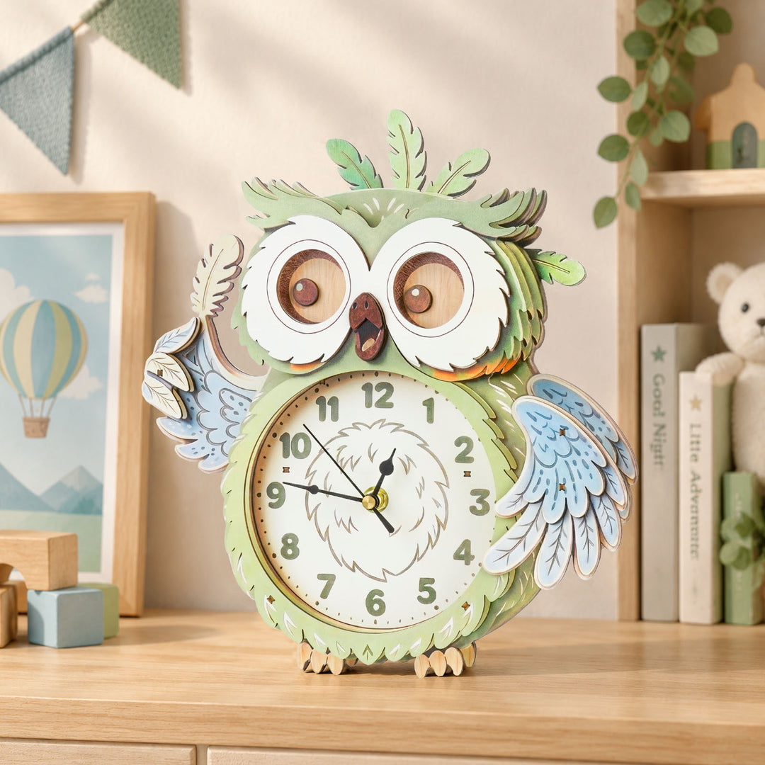 Owl Wooden Clock DIY 3D Puzzle for Kids Animal Learning Clock Woodemon