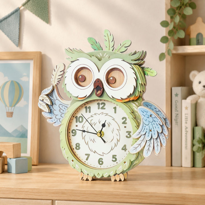 Owl Wooden Clock DIY 3D Puzzle for Kids Animal Learning Clock Woodemon