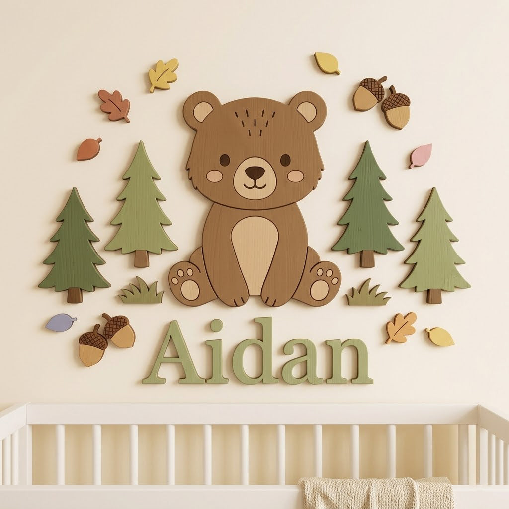 Personalized Wooden Nursery Name Sign – Cute Animal Themes