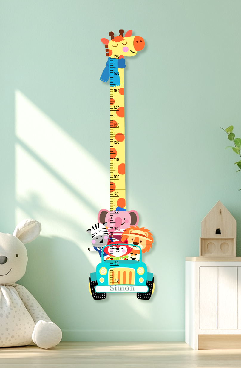 Personalized Wooden Giraffe Safari Growth Chart for Kids