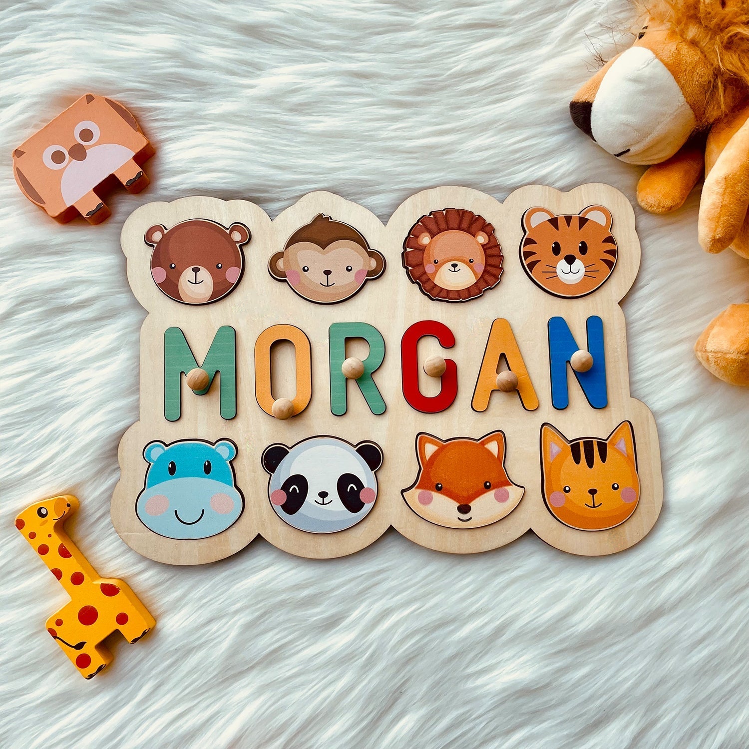 Personalised Wooden Baby Name Puzzle - Outlines Product Name: Personalized Wooden Name Puzzle For Baby Gift Material: Eco-Friendly Plywood BasswoodLetters Available: Up to 10Engraving Messages: AvailableNon-Toxic: YesNon-Harmful: Yes Color: Pastel-boy; Pa