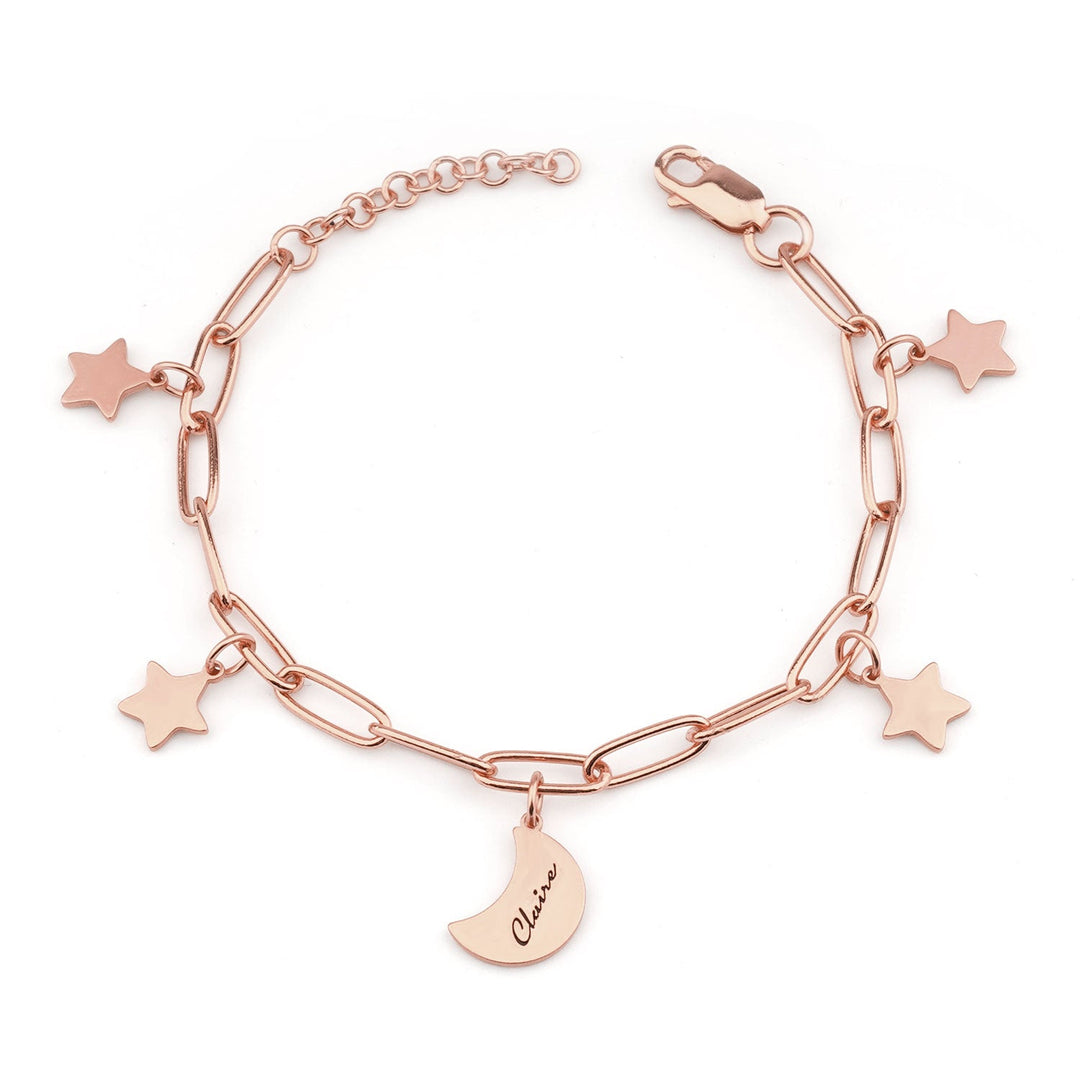 Rose Gold Star and Moon Custom Kids Name Bracelet
