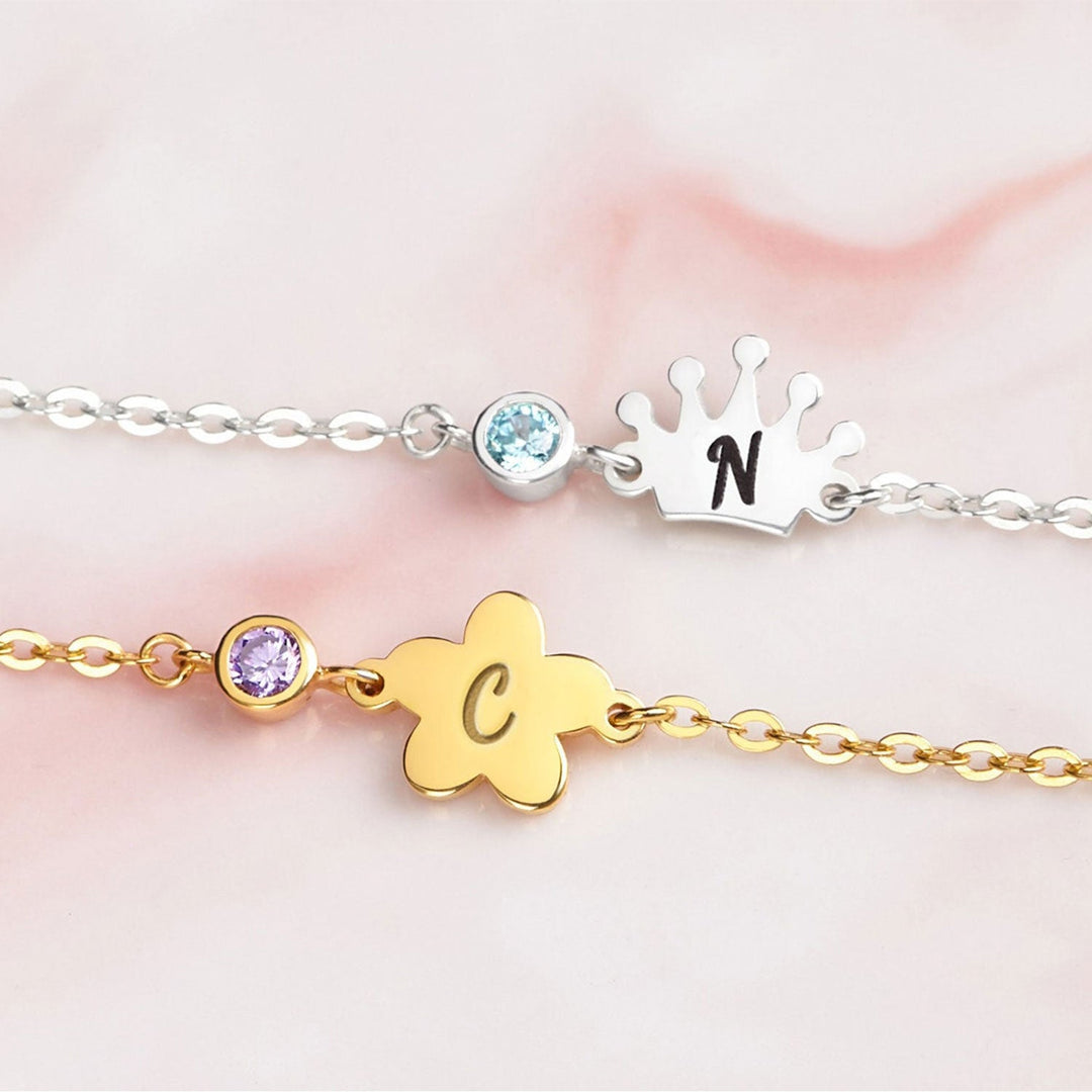 Cute Element Personalized Kids Letter and Birthstone Bracelet