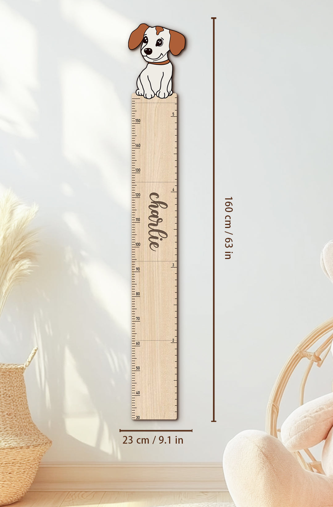 Personalized Wooden Puppy Height Growth Chart for Kids