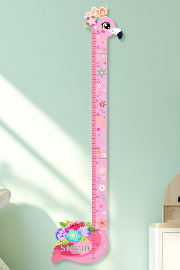 Personalized Pink Flower Flamingo Wooden Growth Chart for Kids