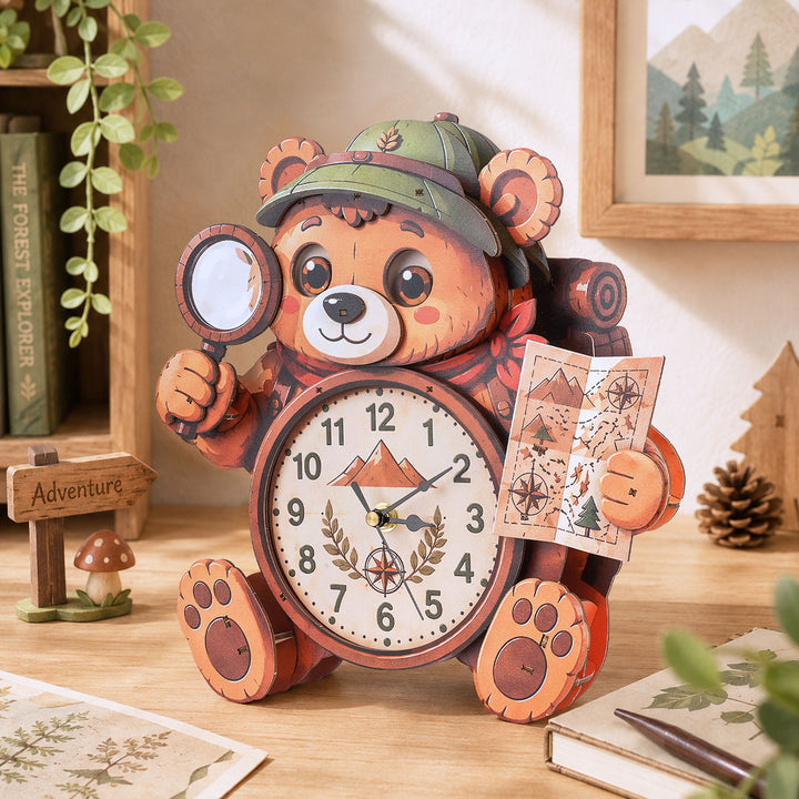 Bear Wooden Clock DIY 3D Puzzle for Kids Animal Learning Clock Woodemon
