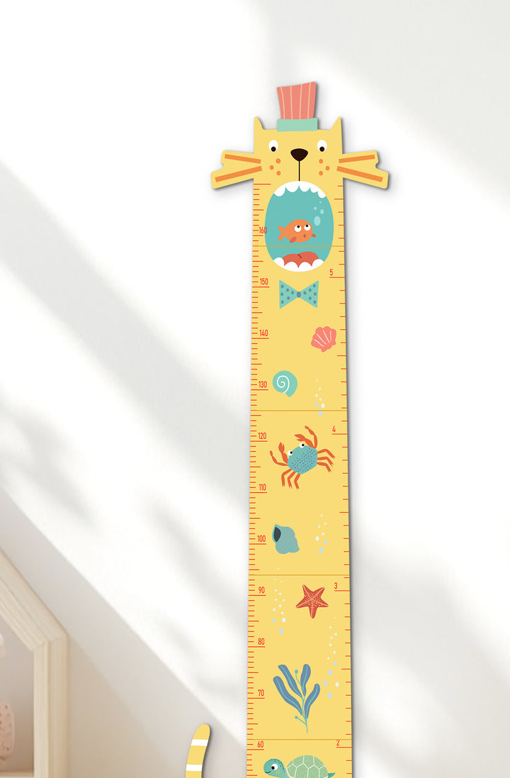 Personalized Wooden Cat Growth Chart for Kids Room