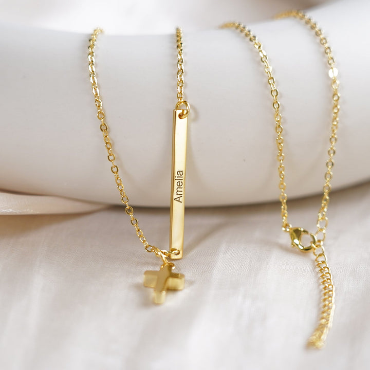 Tiny Cross Personalized Kids Name Necklace
