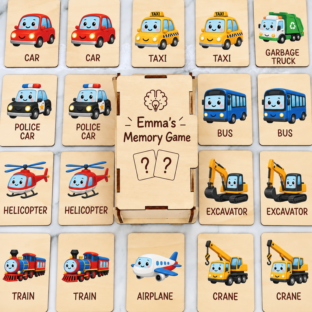 Personalized Wooden Traffic Memory Matching Game for Kids Woodemon