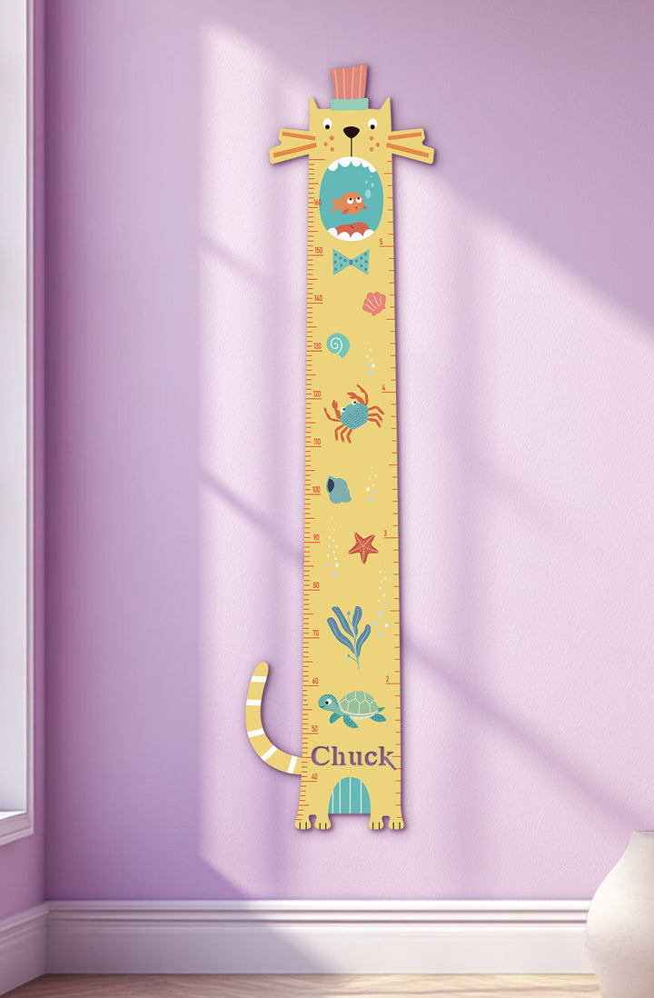 Personalized Wooden Cat Growth Chart for Kids Room