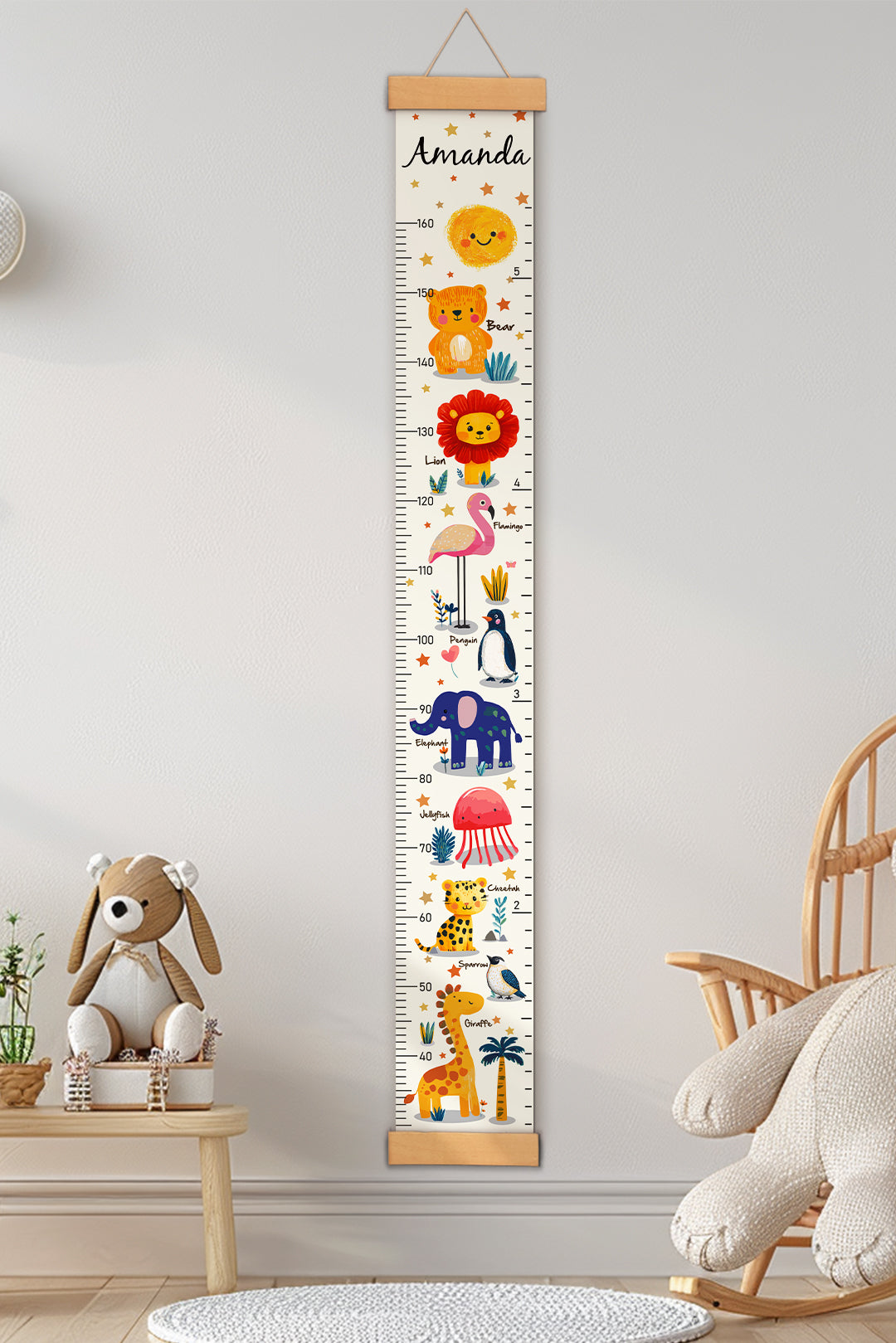 Personalized Cute Animal Hanging Canvas Height Ruler