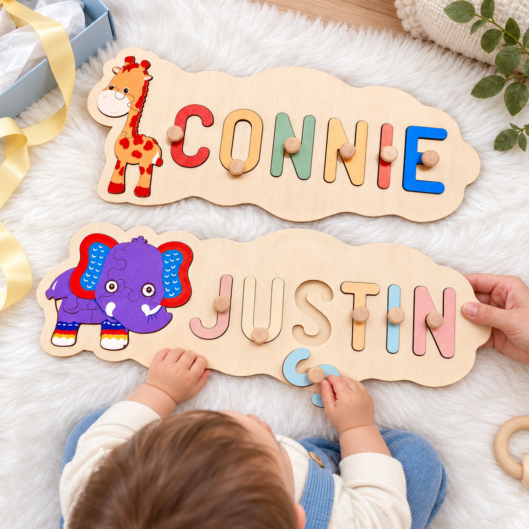 Wooden Animals Baby Name Puzzle Woodemon