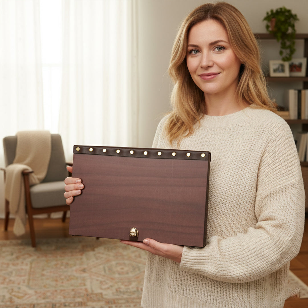 Personalized Baby Photo Album with Name & Birth Date – Wooden Footprint Design