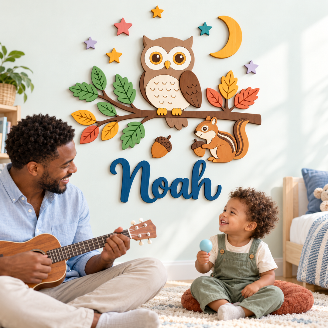 Personalized Wooden Nursery Name Sign – Cute Animal Themes Woodemon