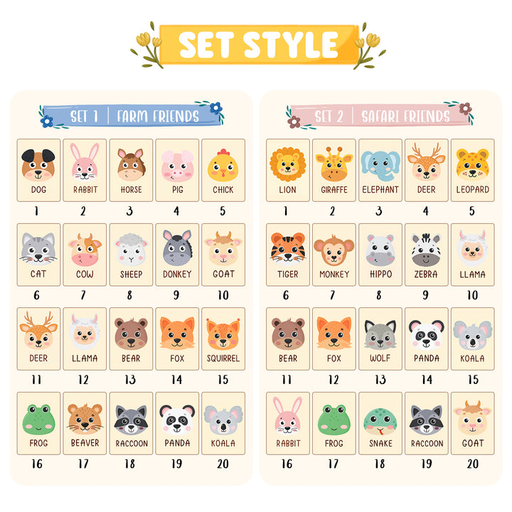 Personalized Wooden Animal Memory Matching Game for Kids 20 Animal Pairs Woodemon