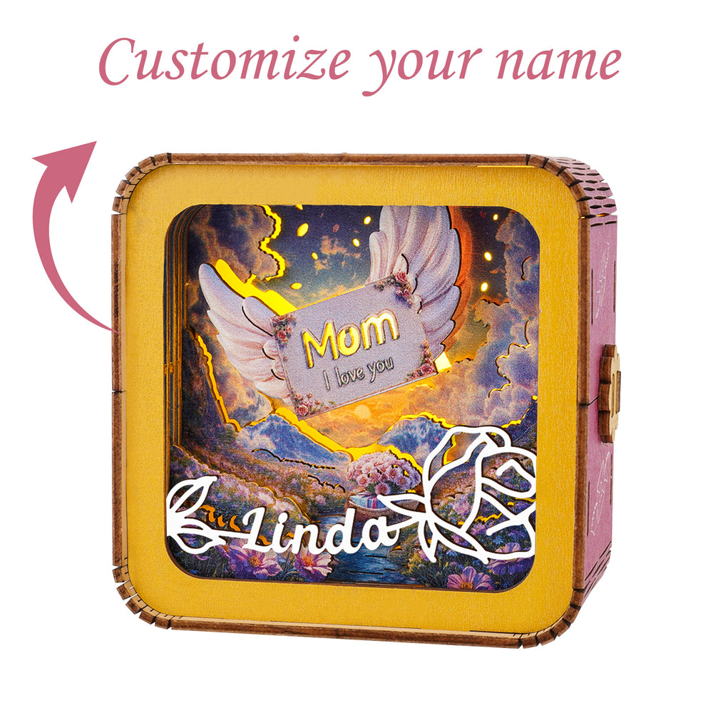 Personalized 3D Wooden Puzzle Night Light featuring angel wings and a heartfelt message for Mother's Day decor.