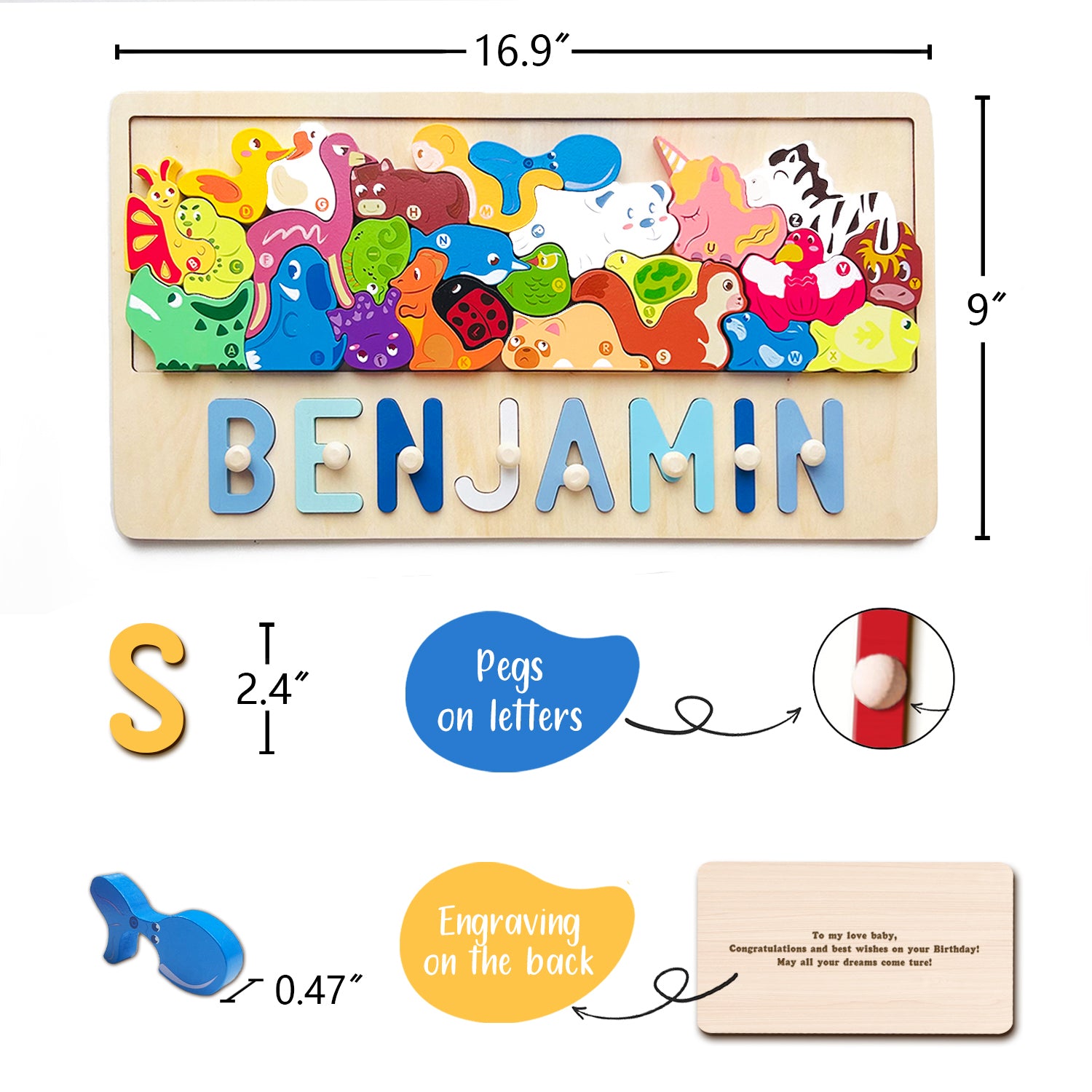 Personalized Wooden Animal Stacking Name Puzzle Introducing Woodemon's latest innovation in early childhood development, the Personalized Wooden Animal Stacking Name Puzzle! Unleash your child's imagination with this multifaceted learning tool that combin