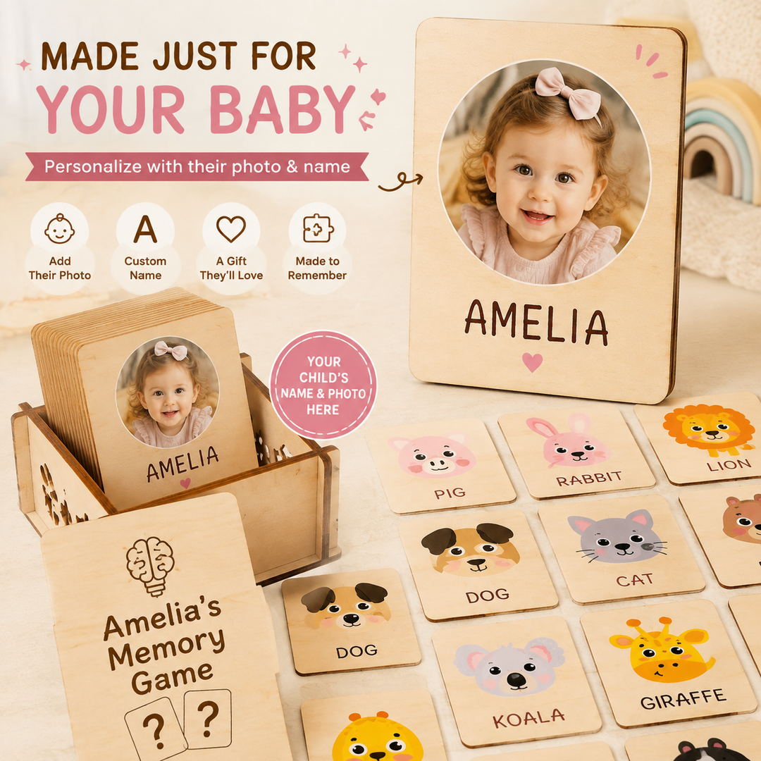 Personalized Wooden Animal Memory Matching Game for Kids Woodemon
