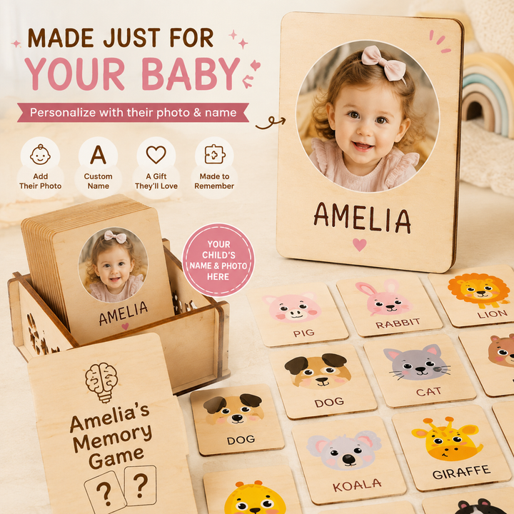 Personalized Wooden Animal Memory Matching Game for Kids Woodemon