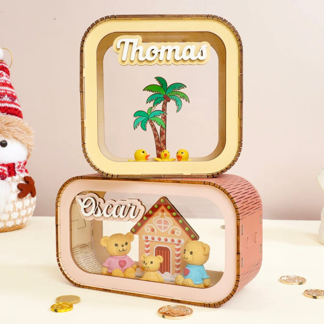 Personalized Wooden Piggy Bank Daily Combo For Kids