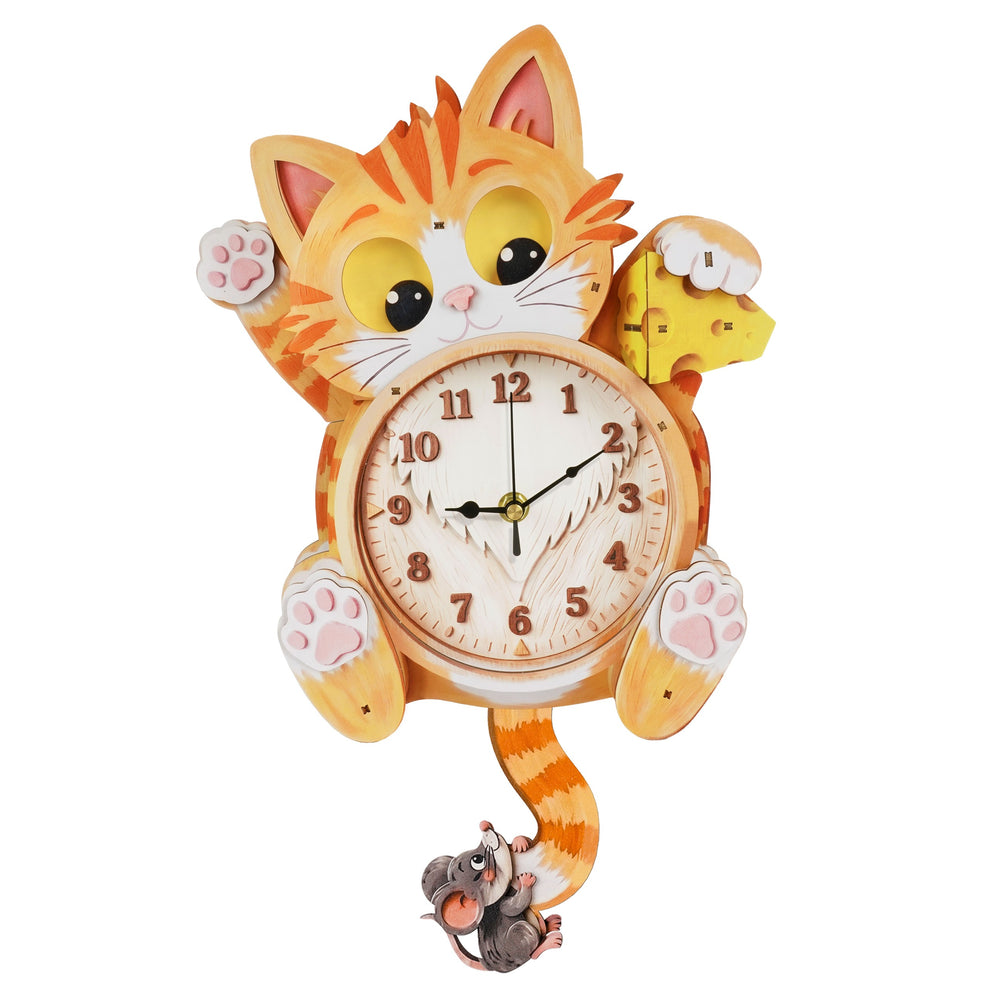 Cat Wooden Clock DIY 3D Puzzle for Kids Animal Learning Clock Woodemon