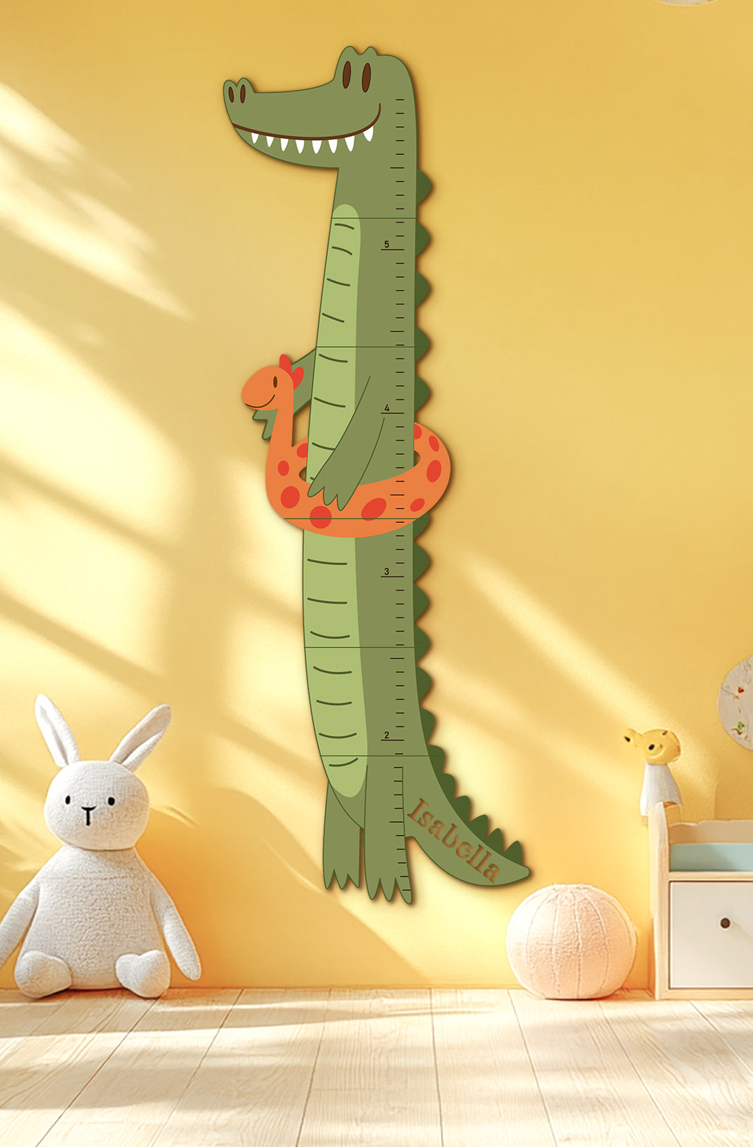 Personalized Wooden Crocodile Growth Chart for Kids Room Woodemon