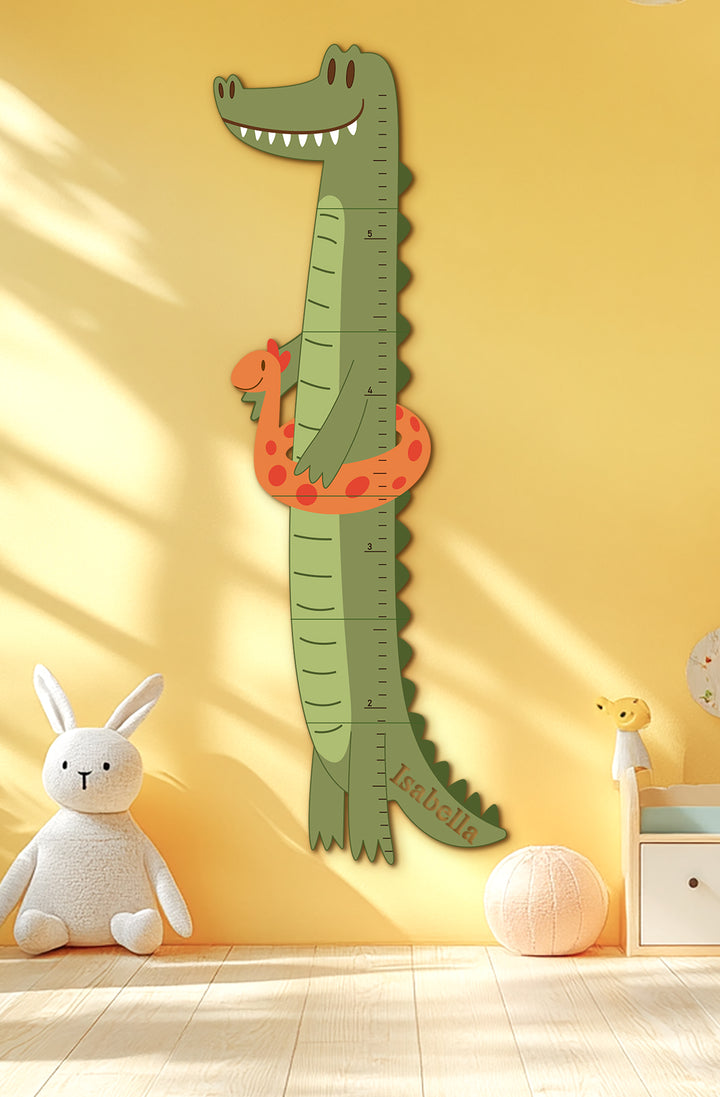 Personalized Wooden Crocodile Growth Chart for Kids Room Woodemon