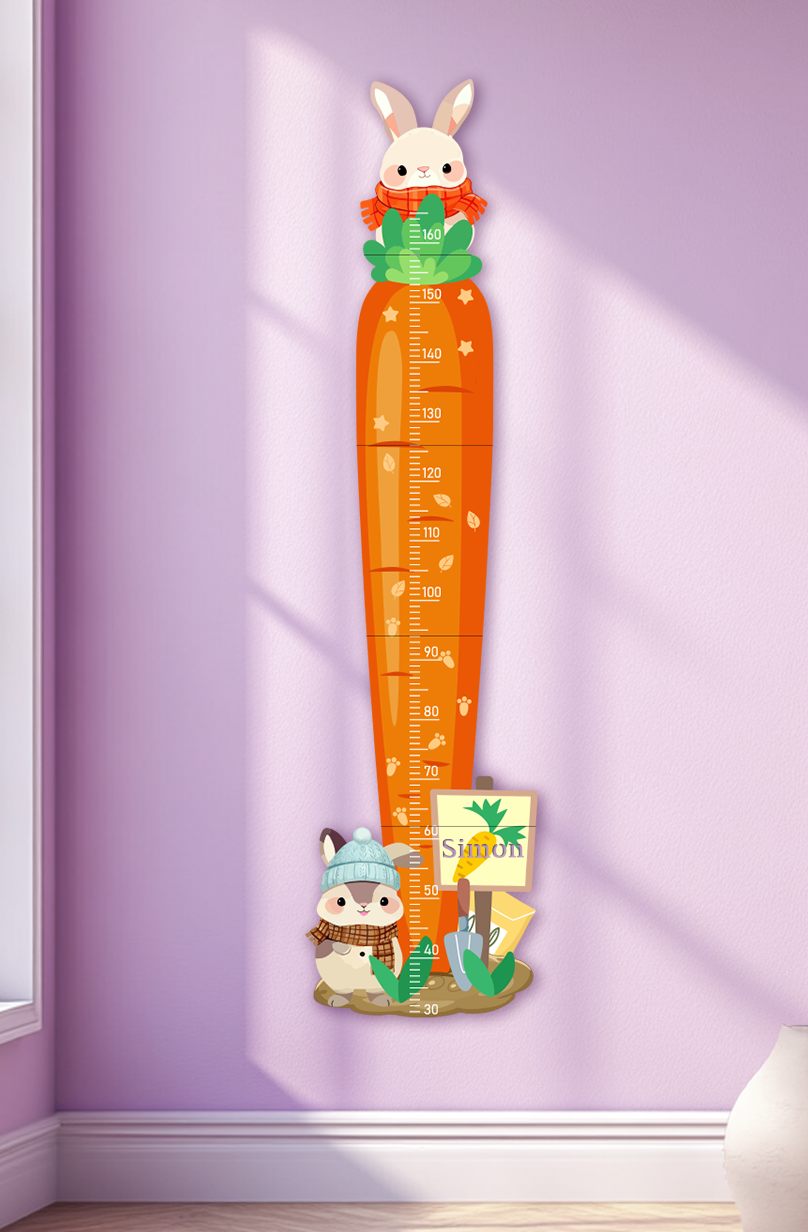 Personalized Carrot Bunny Wooden Growth Chart for Kids