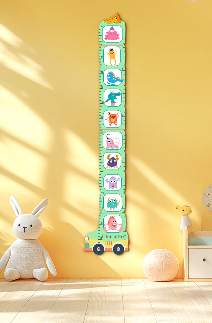 Personalized Wooden Monster School Bus Growth Chart for Kids Woodemon