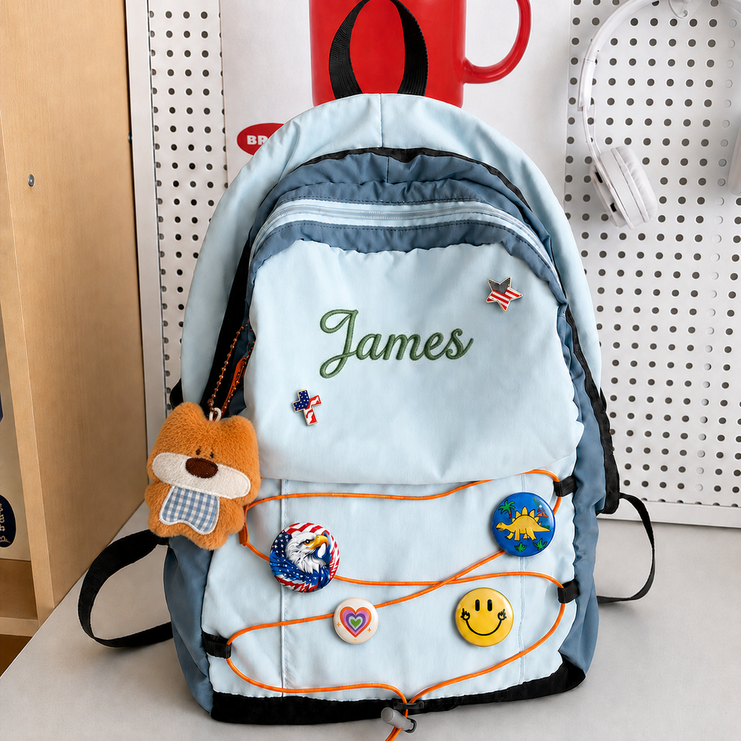 Personalized Embroidered Name Hiking Backpack with Decorative Badges sokidsun