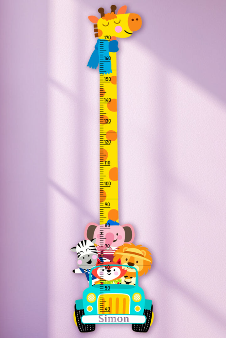 Personalized Wooden Giraffe Safari Growth Chart for Kids