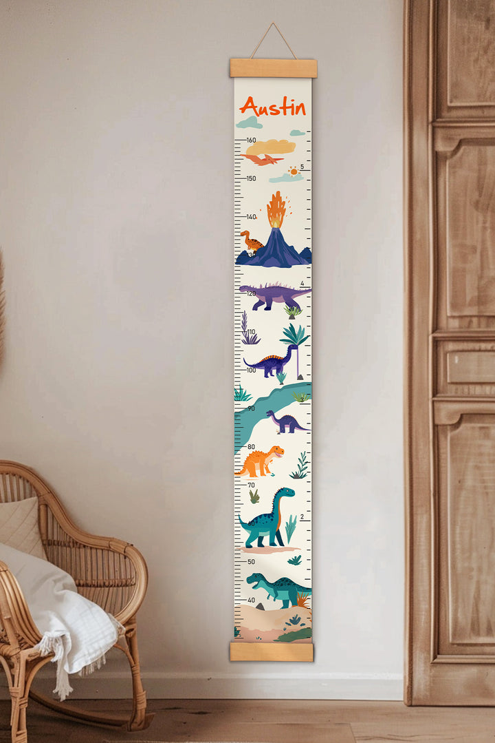 Personalized Dinosaur Adventure Hanging Canvas Height Ruler