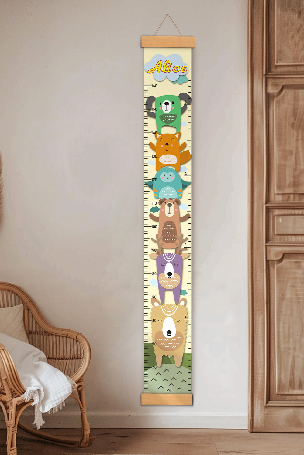 Personalized Stacked Animal Hanging Canvas Height Ruler