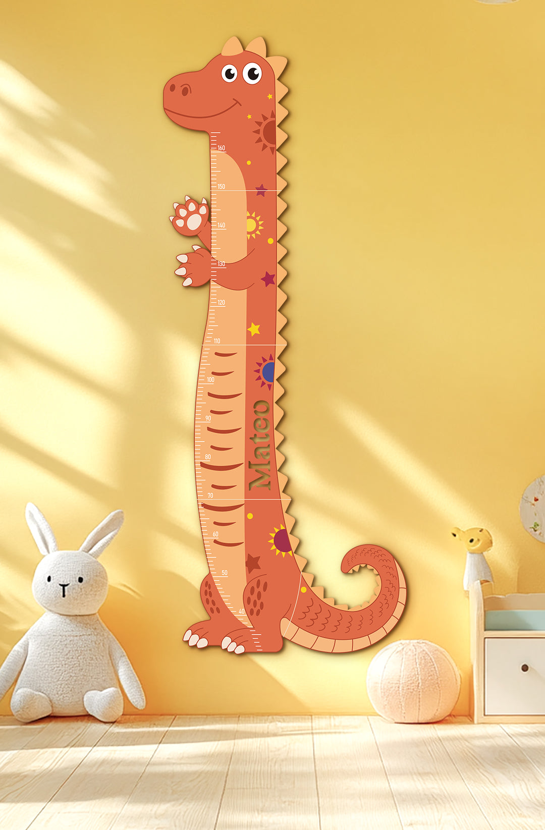 Personalized Wooden Dinosaur Growth Chart for Kids Room Woodemon