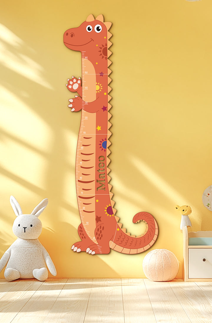 Personalized Wooden Dinosaur Growth Chart for Kids Room Woodemon