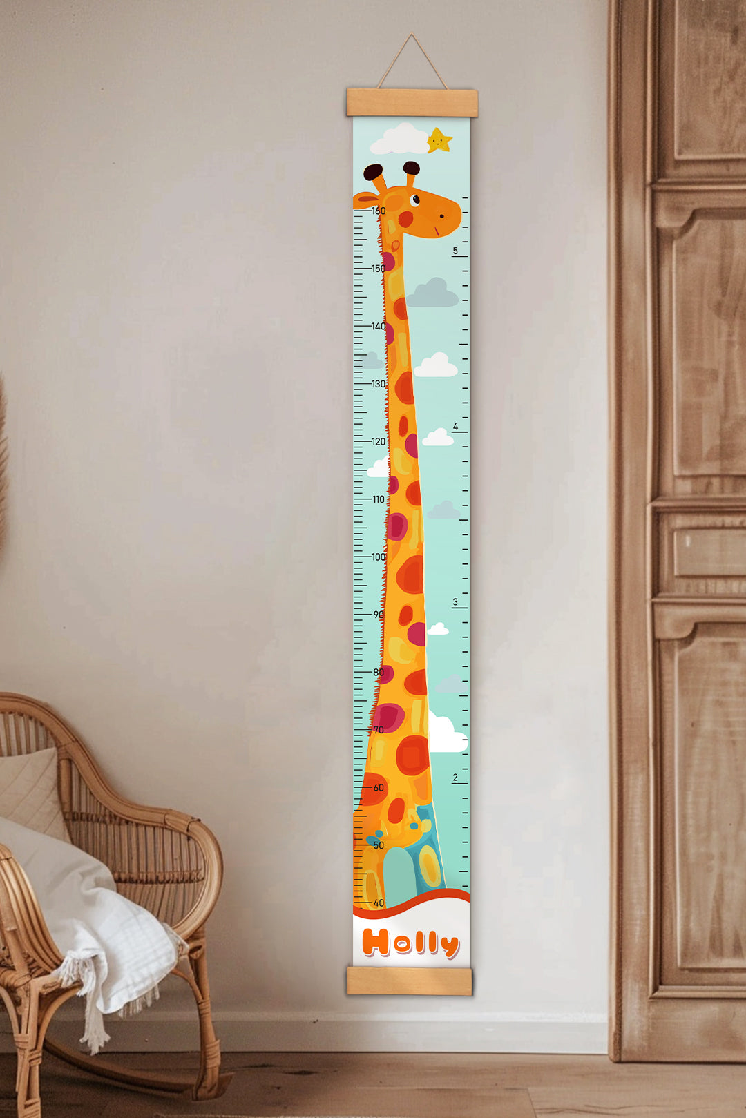 Personalized Giraffe Growth Hanging Canvas Height Ruler