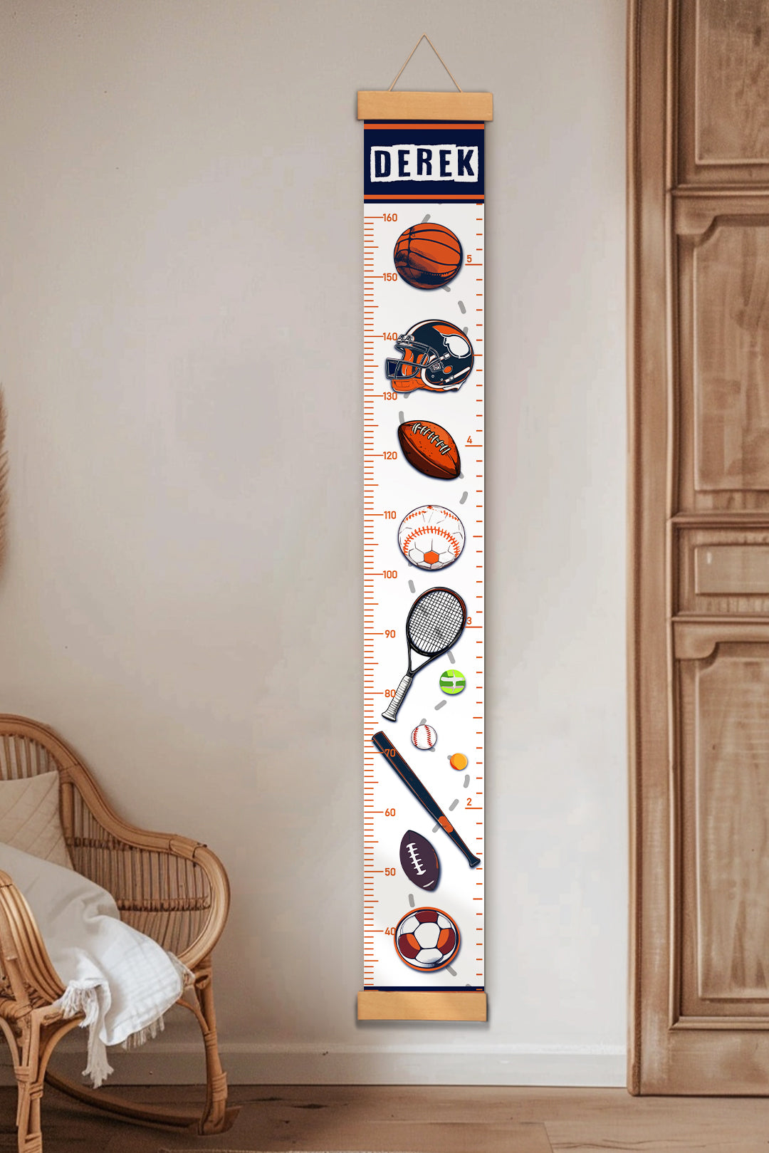 Personalized Sports Theme Hanging Canvas Height Ruler