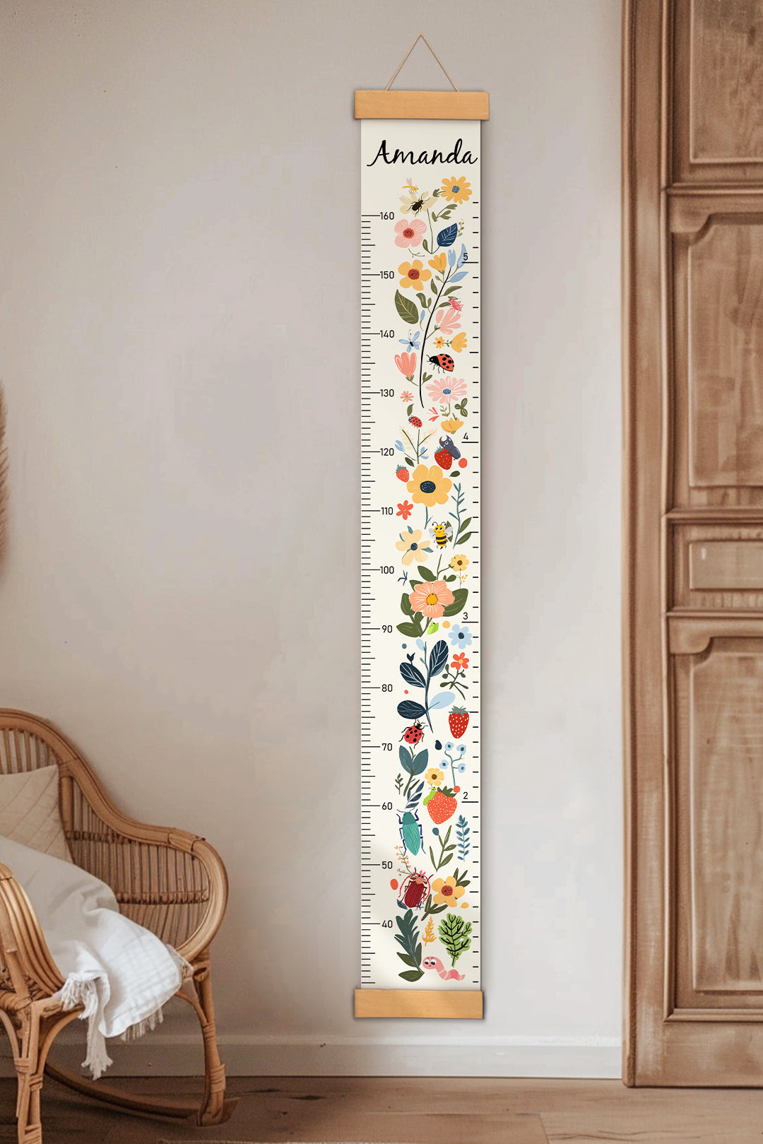 Personalized Floral Garden Hanging Canvas Height Ruler