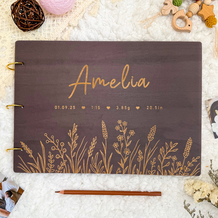 Personalized Wooden Baby Photo Album – Baby’s Name & Birth Information Engraved