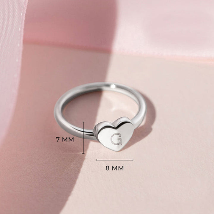 925 Heart Personalized Initial Girls Ring