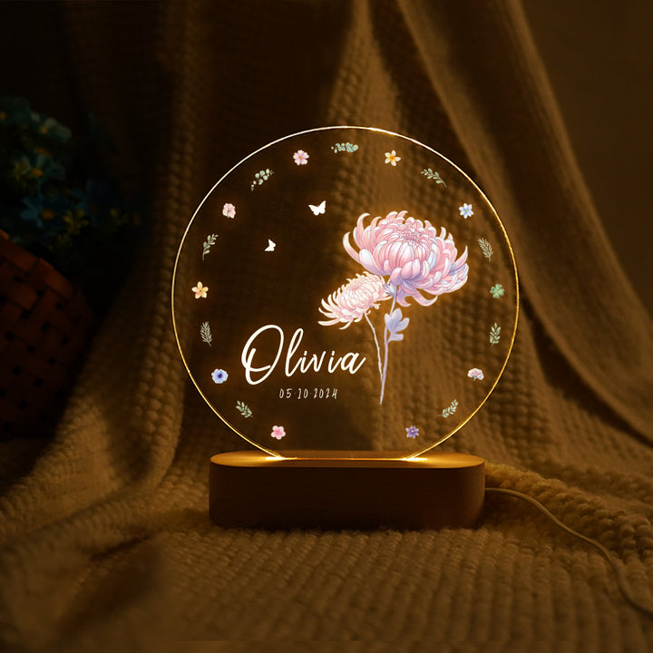 Personalized Birth Flower Name Night Light