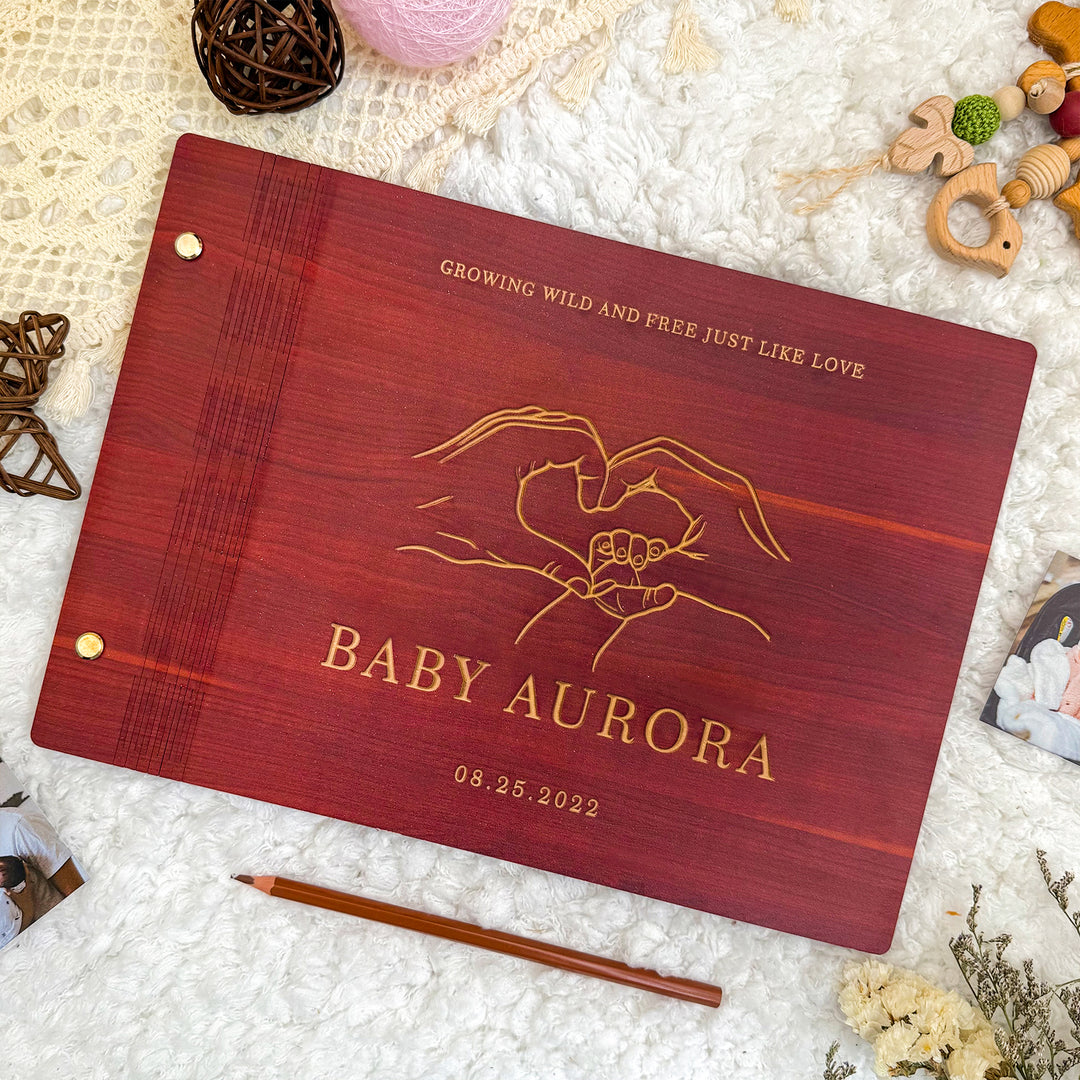 Personalized Wooden Baby Photo Album – Custom Engraving with Name and Date