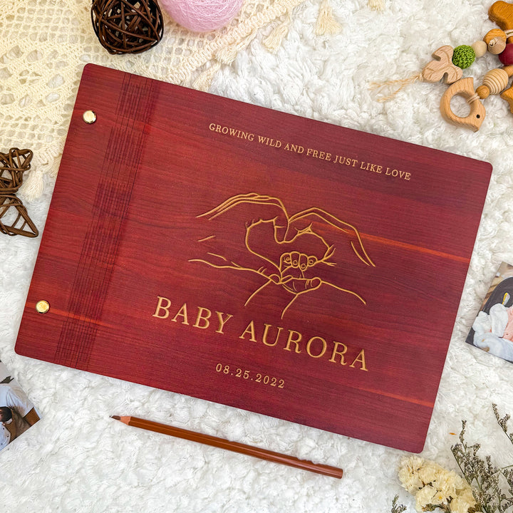 Personalized Wooden Baby Photo Album – Custom Engraving with Name and Date