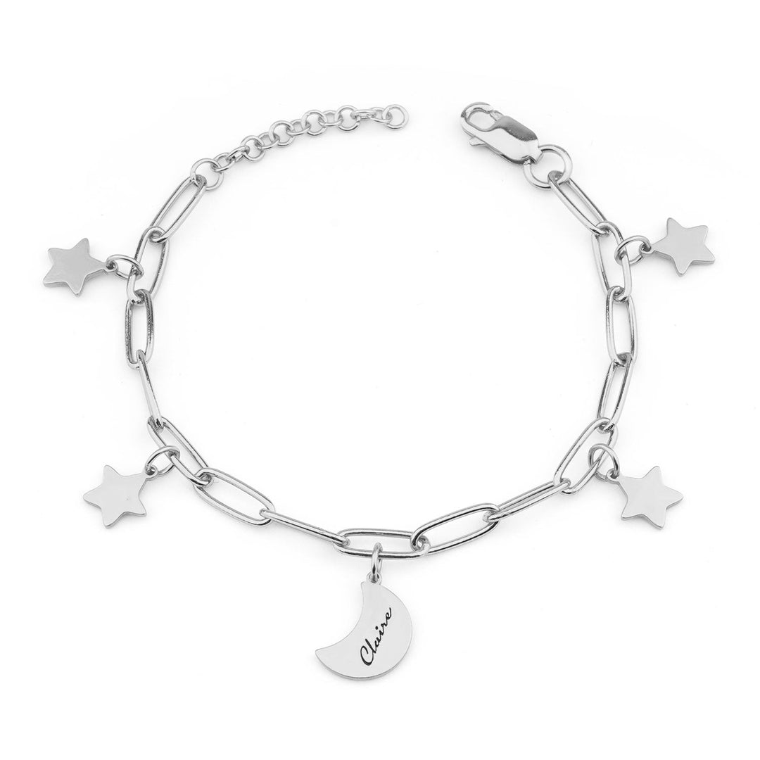 Silver Star and Moon Custom Kids Name Bracelet