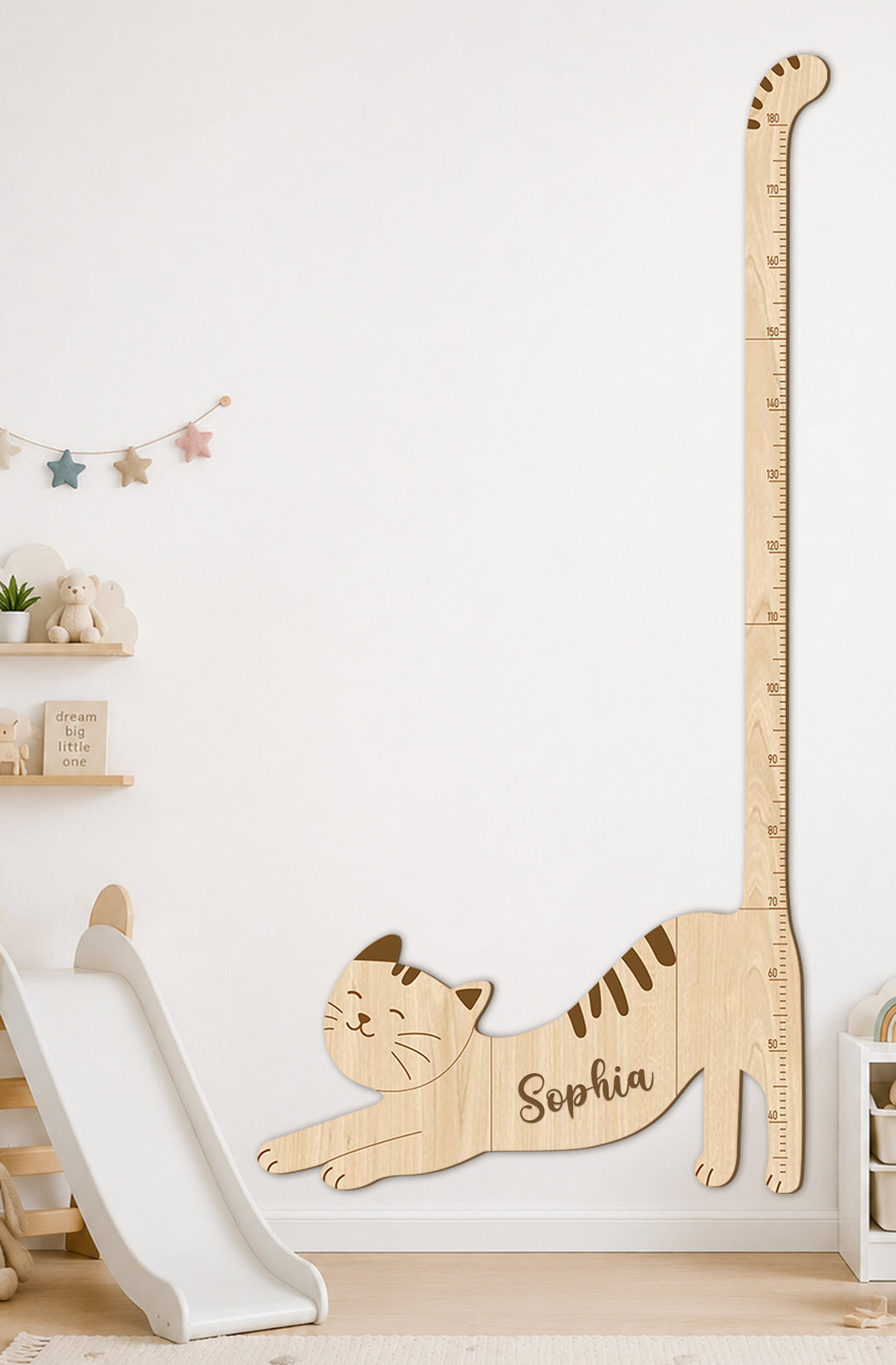 Personalized Wooden Cat Growth Chart for Kids Nursery Decor Woodemon