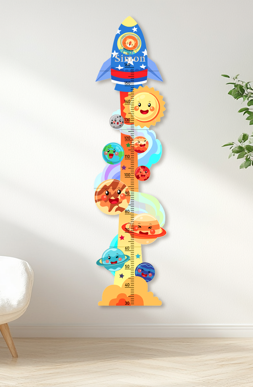 Personalized Wooden Space Rocket Growth Chart for Kids